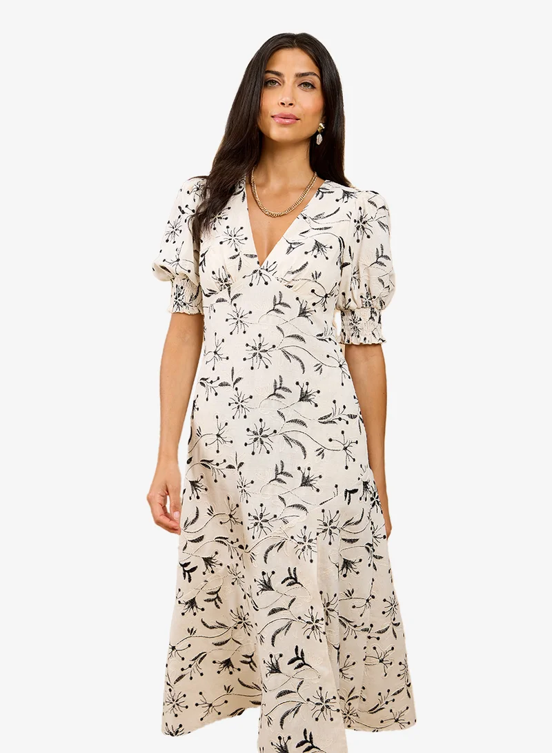 Little Mistress  Natural embroidered Midi Dress for Women | Best Price UAE